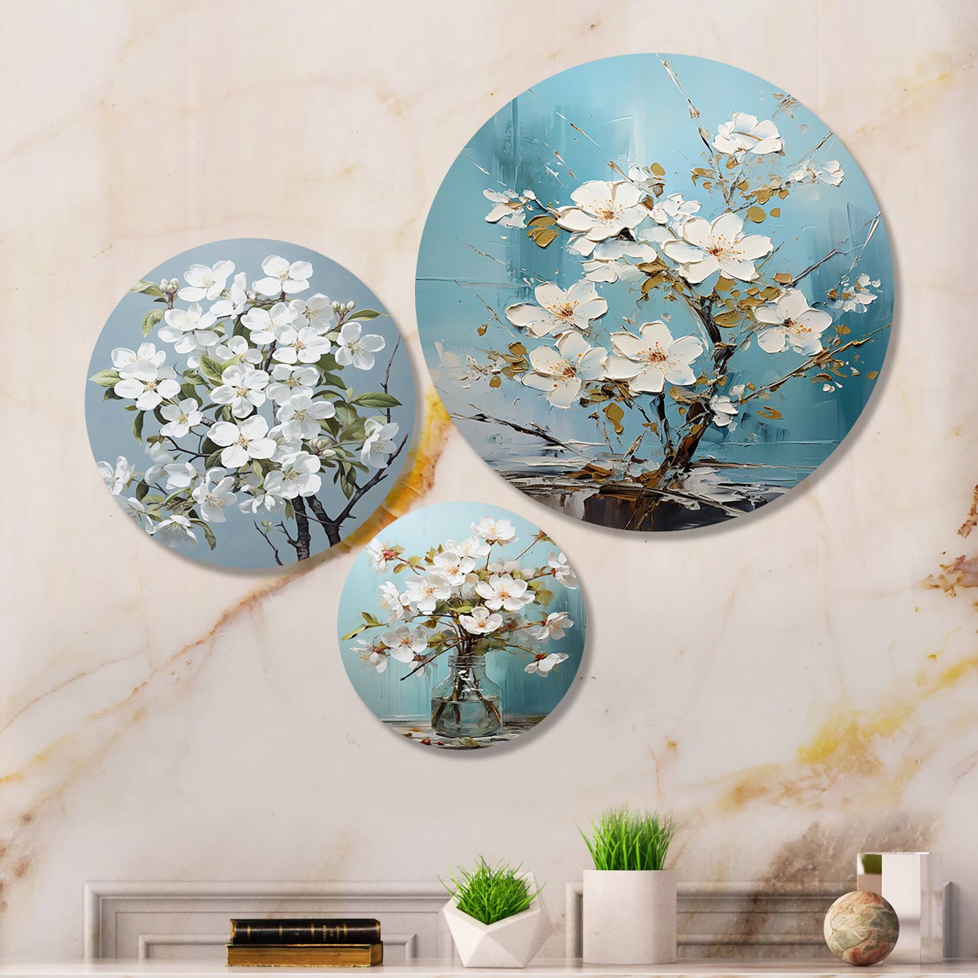 Designart "Apple Blossom Monochromatic Elegance XVII" Floral Metal Wall
